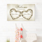 ようこそ結婚のフローラゴールデン華美ハートフレーム 横断幕 (インサイチュ)