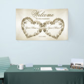 ようこそ結婚のフローラゴールデン華美ハートフレーム 横断幕 (トレードショー)