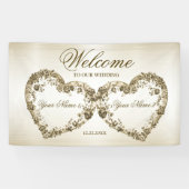 ようこそ結婚のフローラゴールデン華美ハートフレーム 横断幕 (横)