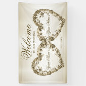 ようこそ結婚のフローラゴールデン華美ハートフレーム 横断幕 (縦)