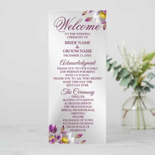 ようこそ結婚のフローラピンク紫シルバエレガント プログラム (スタンド正面)