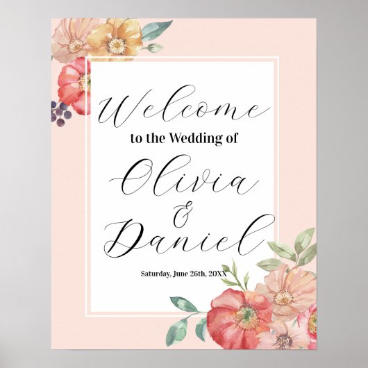 ようこそ結婚のポスターの水の色の花模様 ポスター (正面)