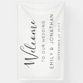 ようこそ結婚の名前の日付白黒 横断幕 (縦)