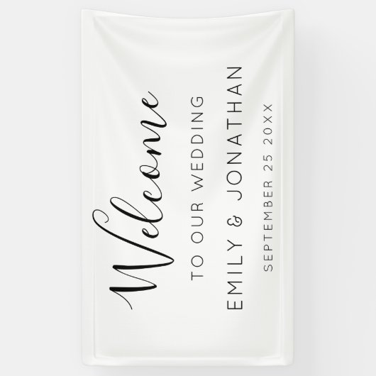ようこそ結婚の名前の日付白黒 横断幕 (縦)