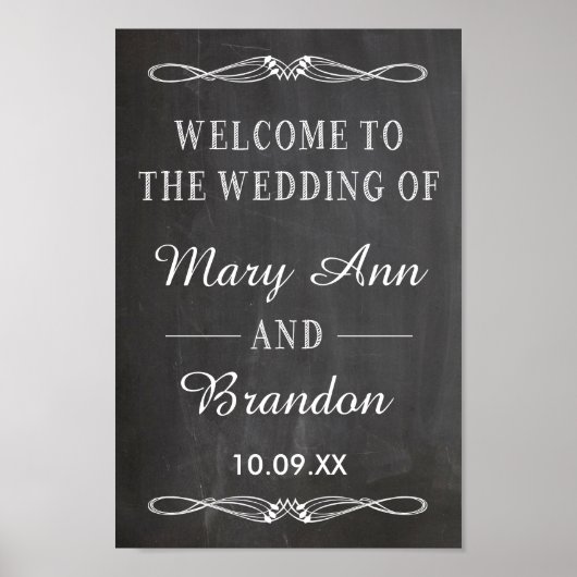 ようこそ結婚の垂直な黒板の看板 ポスター (正面)