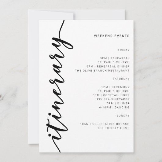 ようこそ結婚の週末の旅程カード (裏面)