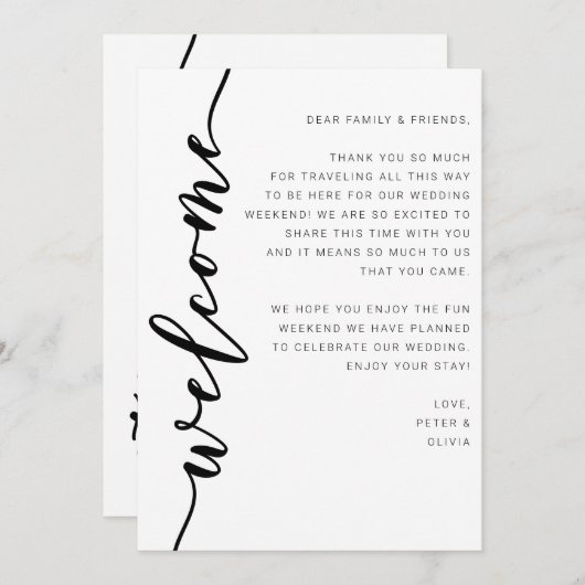 ようこそ結婚の週末の旅程カード (正面/裏面)