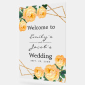 ようこそ結婚の金ゴールドグリッタージオオレンジフローラ アクリルサイン (傾斜)