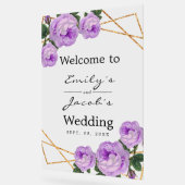 ようこそ結婚の金ゴールドグリッタージオパープルフローラ アクリルサイン (傾斜)
