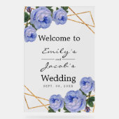 ようこそ結婚の金ゴールドグリッタージオブルーフローラ アクリルサイン (正面)