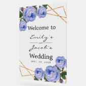 ようこそ結婚の金ゴールドグリッタージオブルーフローラ アクリルサイン (傾斜)