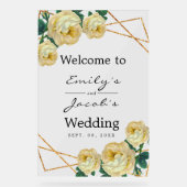 ようこそ結婚の金ゴールドグリッターGeo Yellowフローラ アクリルサイン (正面)