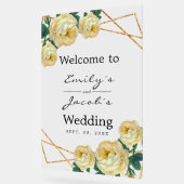 ようこそ結婚の金ゴールドグリッターGeo Yellowフローラ アクリルサイン (傾斜)