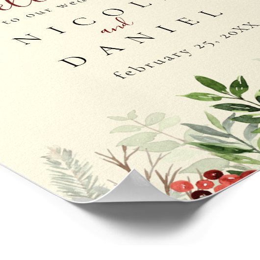 ようこそ結婚の |ベリーの冬のサイン ポスター (角)