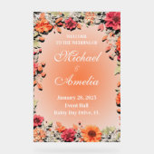 ようこそ結婚のSign boho赤い緑のオレンジ色のフローラ アクリルサイン (正面)