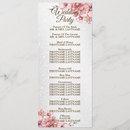 ようこそ結婚パーティーのピンクの水色の花の光沢 プログラム (裏面)