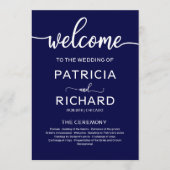 ようこそ結婚式 プログラム書道ネイビーブルー プログラム (正面)