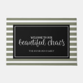 ようこそ緑と白パーソナライズされたのファミリ名 ドアマット (正面)