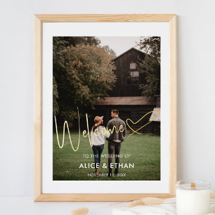 ようこそ署名スクリプトのハート写真 箔ポスター