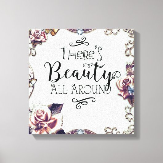 ようこそ美しいのまわりにすべての蝶とバラ キャンバスプリント (正面)