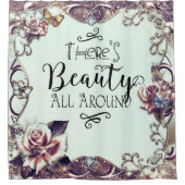 ようこそ美しいのまわりにすべての蝶とバラ シャワーカーテン (正面)