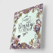 ようこそ美しいのまわりにすべての蝶とバラ スクエア壁時計 (傾斜)