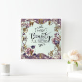 ようこそ美しいのまわりにすべての蝶とバラ スクエア壁時計 (ホーム)