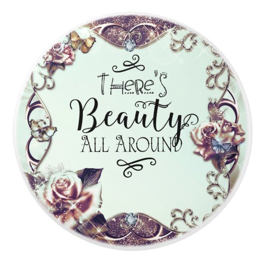 ようこそ美しいのまわりにすべての蝶とバラ セラミックノブ (正面)