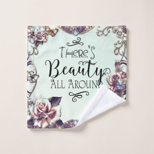 ようこそ美しいのまわりにすべての蝶とバラ バスタオルセット (ウォッシュタオル)