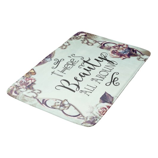 ようこそ美しいのまわりにすべての蝶とバラ バスマット (アングル)