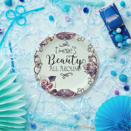 ようこそ美しいのまわりにすべての蝶とバラ ペーパープレート (パーティー)