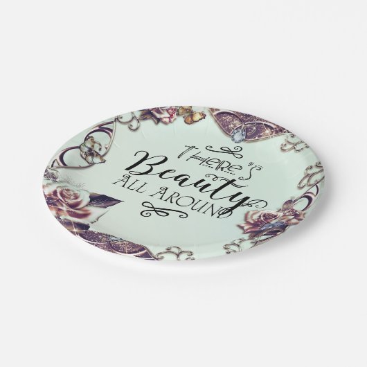 ようこそ美しいのまわりにすべての蝶とバラ ペーパープレート (アングル)
