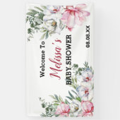 ようこそ背景バナーマグノリアのピンクの白いフローラ 横断幕 (縦)