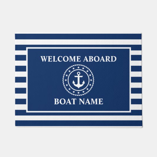 ようこそ航海のいかりロープスターズブルーストライプの ドアマット (正面)