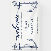 ようこそ航海のいかり結婚の白 横断幕 (縦)