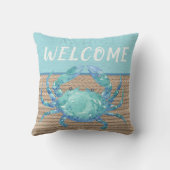 ようこそ航海のティール（緑がかった色）ブルーカニ水カラーロープ アウトドアクッション (裏面)