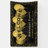 ようこそ誕生日年齢95番パターンブラック/金ゴールド 横断幕 (縦)