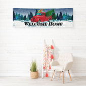 ようこそ赤いトラックの雪の中のクリスマスツリー 横断幕 (インサイチュ)