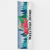 ようこそ赤いトラックの雪の中のクリスマスツリー 横断幕 (縦)