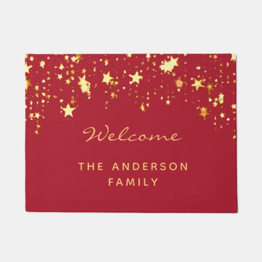 ようこそ赤い金ゴールド星の家族の名前 ドアマット (正面)