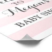 ようこそ赤ちゃんシャワーのサインピンクの花のストライプ花 ポスター (角)