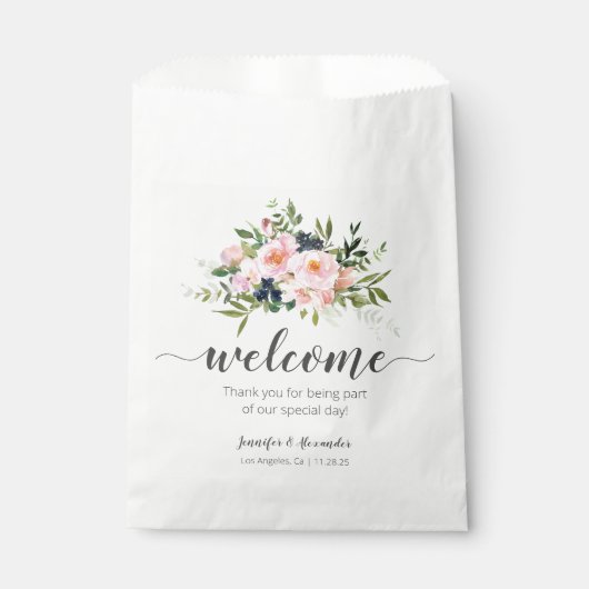 ようこそ赤面ピンクと青の花 フェイバーバッグ (正面)