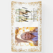 ようこそ金ゴールド50th誕生日フォトバナー 横断幕 (縦)