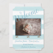 ようこそ青いフォトスクリプトのパーソナライズ男の子誕生 案内状 (正面)