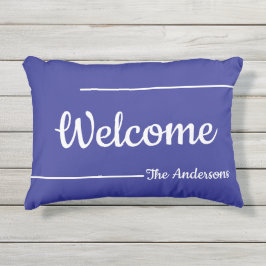 ようこそ青と白のスクリプト名文字テンプレート アウトドアクッション