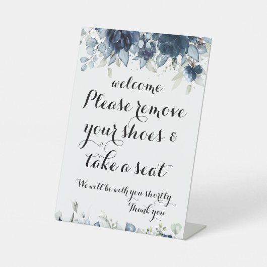ようこそ靴のサインを取り除いてくださいフローラ 台座サイン (正面)