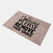 ようこそ靴の取り外しバラ金ゴールドテクスチャフォーマット ドアマット (アングル)