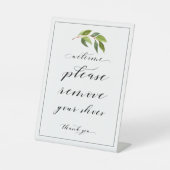 ようこそ靴の緑の2号を取り除いて下さい 台座サイン (正面)