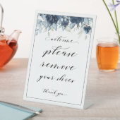 ようこそ靴の青い牡丹の看板を外して下さい 台座サイン (インサイチュ)