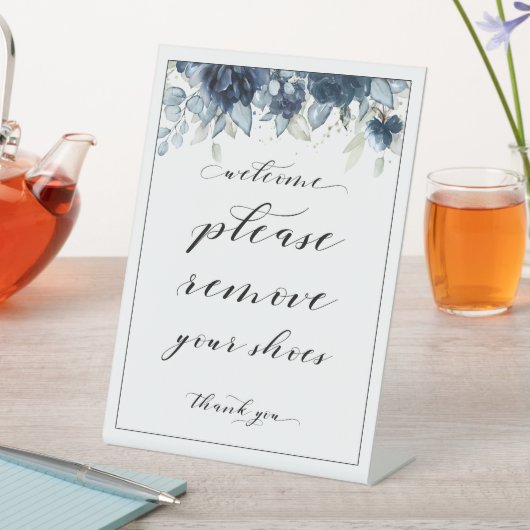 ようこそ靴の青い牡丹の看板を外して下さい 台座サイン (インサイチュ)